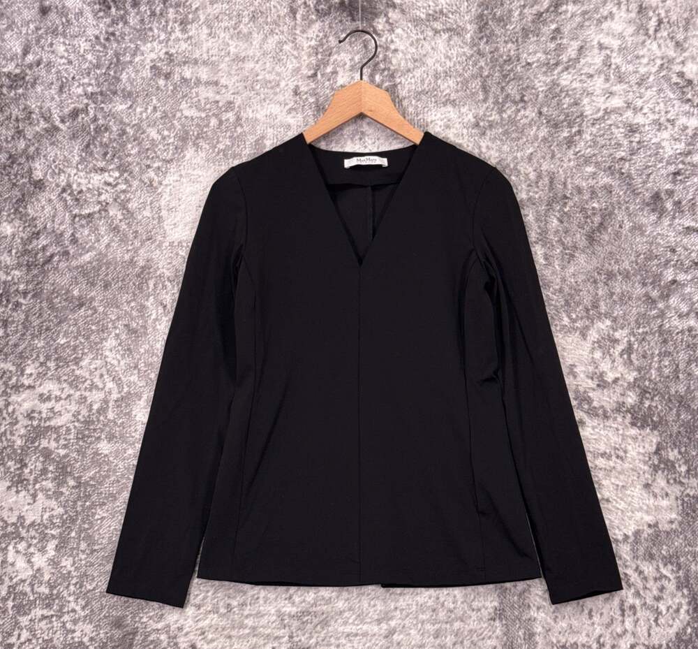 Max Mara Leisure Top Small Womens Black Long Sleeve V Neck